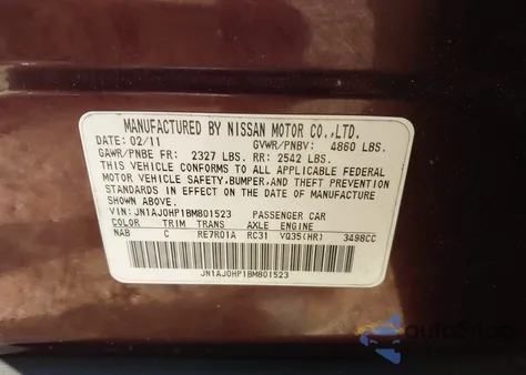 2011 Infiniti Ex35 Journey из США, поврежденный, VIN JN1AJ0HP1BM801523